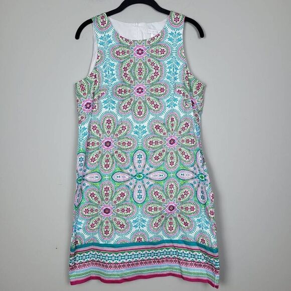 London Times Womens Floral Dress Blue Pink Size 10 Colorful Sleeveless Preppy - Picture 1 of 9